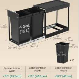 Poubelle coulissante GALAXY 300 mm – 2 x 15 L / Noir