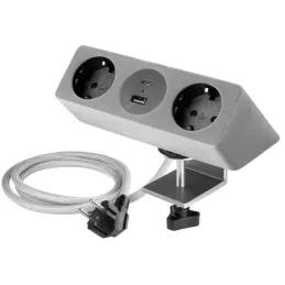 Prise encastrable de bureau VISION SCHUKO 2x230V + recharge 2xUSB / Grise