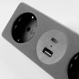 Prise encastrable de bureau VISION SCHUKO 2x230V + recharge 2xUSB / Grise