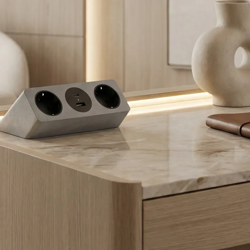 Prise encastrable de bureau VISION SCHUKO 2x230V + recharge 2xUSB / Grise