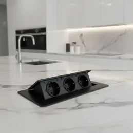 Prise électrique escamotable MODERO SCHUKO 3x230V / Noir mat