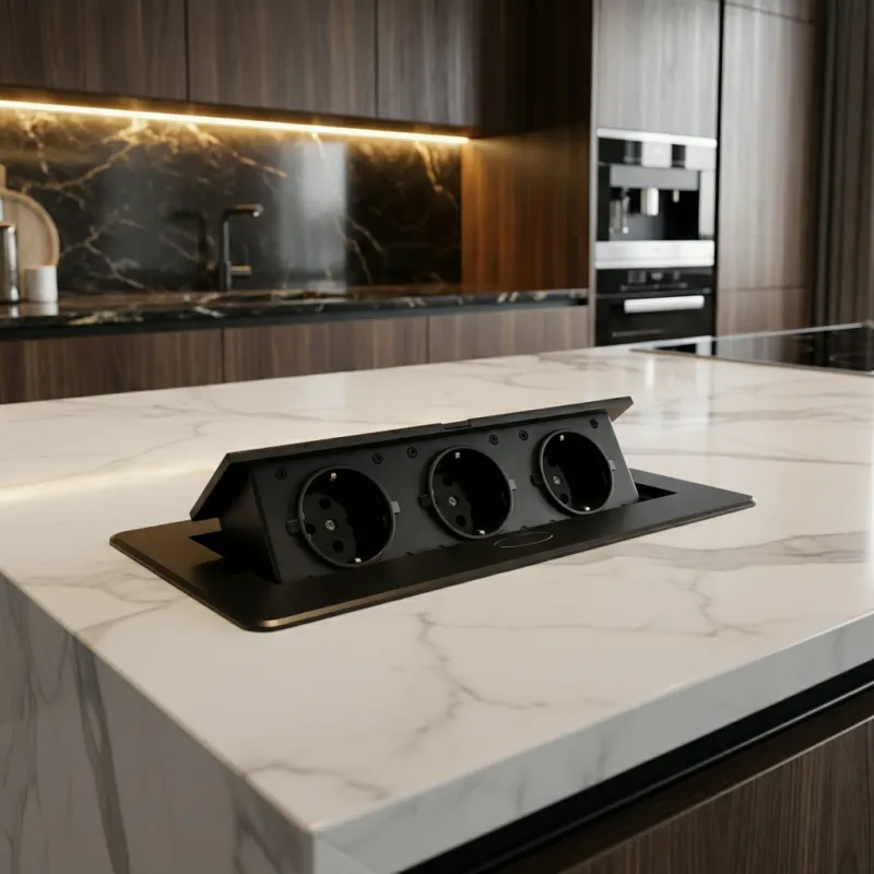 Prise électrique escamotable MODERO SCHUKO 3x230V / Noir mat