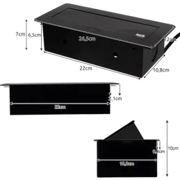 Prise électrique escamotable MODERO SCHUKO 2x230V + recharge USB / Noir mat