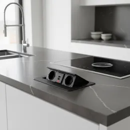 Prise électrique escamotable MODERO SCHUKO 2x230V + recharge USB / Noir mat