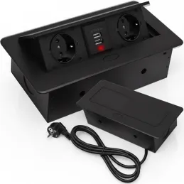 Prise électrique escamotable MODERO SCHUKO 2x230V + recharge USB / Noir mat