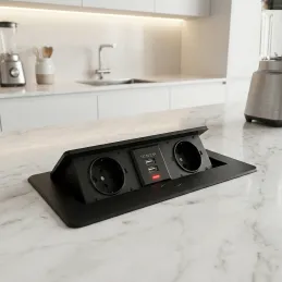 Prise électrique escamotable MODERO SCHUKO 2x230V + recharge USB / Noir mat