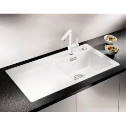 Évier en grès Blanco ZENAR 45 S avec commande d’excentrique / Blanc Soft, cuve à gauche