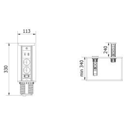 Prise escamotable LEGIA FRENCH 2x230V + USB A-C + éclairage / Noir mat