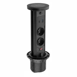 Prise escamotable LEGIA FRENCH 2x230V + USB A-C + éclairage / Noir mat