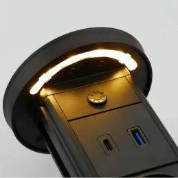Prise escamotable LEGIA FRENCH 2x230V + USB A-C + éclairage / Noir mat