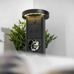 Prise escamotable LEGIA FRENCH 2x230V + USB A-C + éclairage / Noir mat