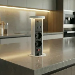 Prise escamotable LEGIA FRENCH 2x230V + USB A-C + éclairage / Blanc mat