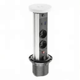 Prise escamotable LEGIA FRENCH 2x230V + USB A-C + éclairage / Blanc mat