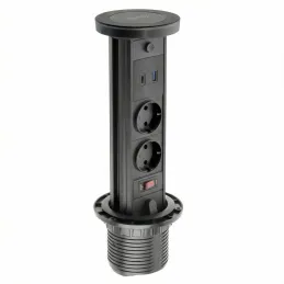Prise escamotable LEGIA SCHUKO 2x230V + USB A-C + éclairage / Noir mat