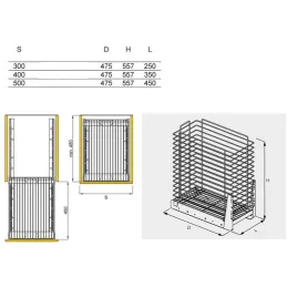 Panier à linge coulissant avec amortissement et fixation sur la porte ORTA / Chrome brillant