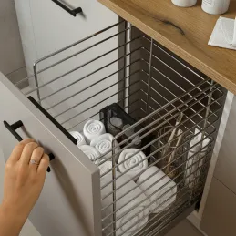 Panier à linge coulissant avec amortissement et fixation sur la porte ORTA / Chrome brillant