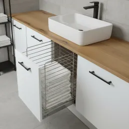 Panier à linge coulissant avec amortissement et fixation sur la porte ORTA / Chrome brillant