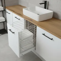 Panier à linge coulissant avec fermeture amortie et fixation sur porte ORTA / Blanc mat