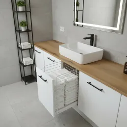 Panier à linge coulissant avec fermeture amortie et fixation sur porte ORTA / Blanc mat