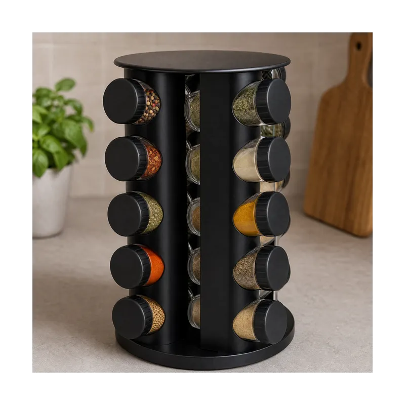 Organiseur rotatif pour épices avec 20 contenants / Noir mat