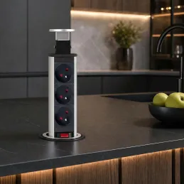 Prise électrique escamotable ASTRA 3×230 V FRENCH / Aluminium