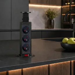 Prise électrique escamotable ASTRA 3x230V FRENCH / Noire