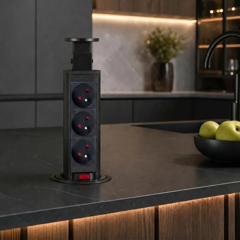 Prise électrique escamotable ASTRA 3x230V FRENCH / Noire