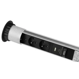 Prise électrique escamotable ASTRA FRENCH 3x230V + 2x USB pour recharge / Aluminium