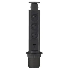 Prise électrique escamotable ASTRA FRENCH 3x230V + 2x USB pour recharge / Noir