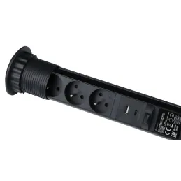 Prise électrique escamotable ASTRA FRENCH 3x230V + 2x USB pour recharge / Noir