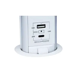Prise électrique escamotable ASTRA FRENCH 3x230V + 2x USB pour recharge / Blanche