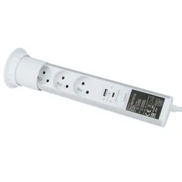 Prise électrique escamotable ASTRA FRENCH 3x230V + 2x USB pour recharge / Blanche