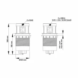 Prise électrique escamotable MULTIBOX 4x 230V + 2x USB + 2x RJ45 / Blanche