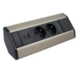 Bloc multiprise encastrable CORNER FRENCH 2x 230V + 2x USB / Noir – acier inoxydable