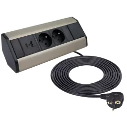 Bloc multiprise encastrable CORNER FRENCH 2x 230V + 2x USB / Noir – acier inoxydable