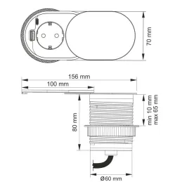 Prise électrique SLIDE 1x230V + 2xUSB FRENCH / Inox