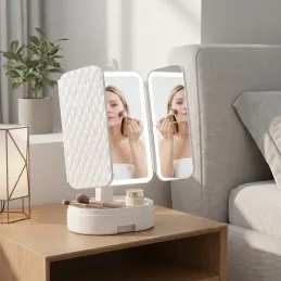 Miroir cosmétique avec éclairage LED et organisateur MAGNA / Blanc