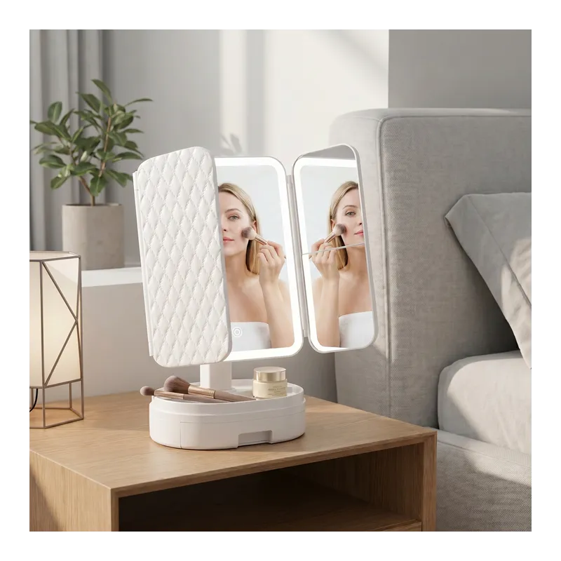 Miroir cosmétique avec éclairage LED et organisateur MAGNA / Blanc