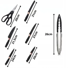 Set de 12 pièces de couverts et couteaux de cuisine avec ciseaux et planche ELYS / Noir