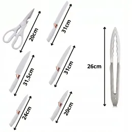 Ensemble ELYS de 12 pièces de couverts et couteaux de cuisine avec ciseaux et planche à découper / Blanc