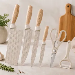 Lot de 6 couteaux de cuisine avec ciseaux et éplucheur UGO / Crème