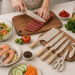 Lot de 6 couteaux de cuisine avec ciseaux et éplucheur UGO / Crème