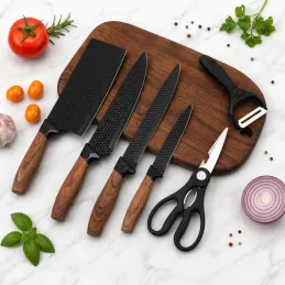 Ensemble de 6 couteaux de cuisine avec ciseaux et éplucheur UGO / Noir