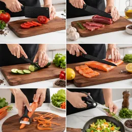 Ensemble de 6 couteaux de cuisine avec ciseaux et éplucheur UGO / Noir