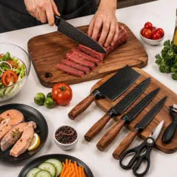 Ensemble de 6 couteaux de cuisine avec ciseaux et éplucheur UGO / Noir