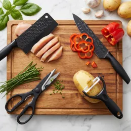 Ensemble de 6 couteaux de cuisine avec ciseaux et éplucheur UGO / Noir