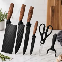 Ensemble de 6 couteaux de cuisine avec ciseaux et éplucheur UGO / Noir