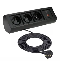 Prise électrique OFFICE 3x230V + 1xUSB C+A FRENCH / Noir mat