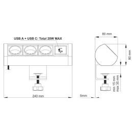 Prise électrique OFFICE 3x230V + 1xUSB C+A FRENCH / Noir mat