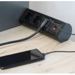 Prise électrique OFFICE 3x230V + 1xUSB C+A FRENCH / Noir mat